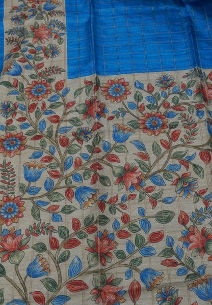 Semi Tussar Saree-Blue