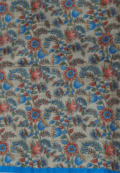 Semi Tussar Saree-Blue