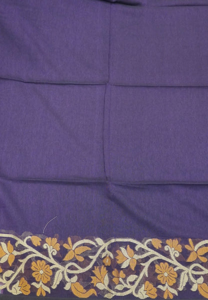 Handloom Cotton Saree-Purple Floral Jamdhani Border