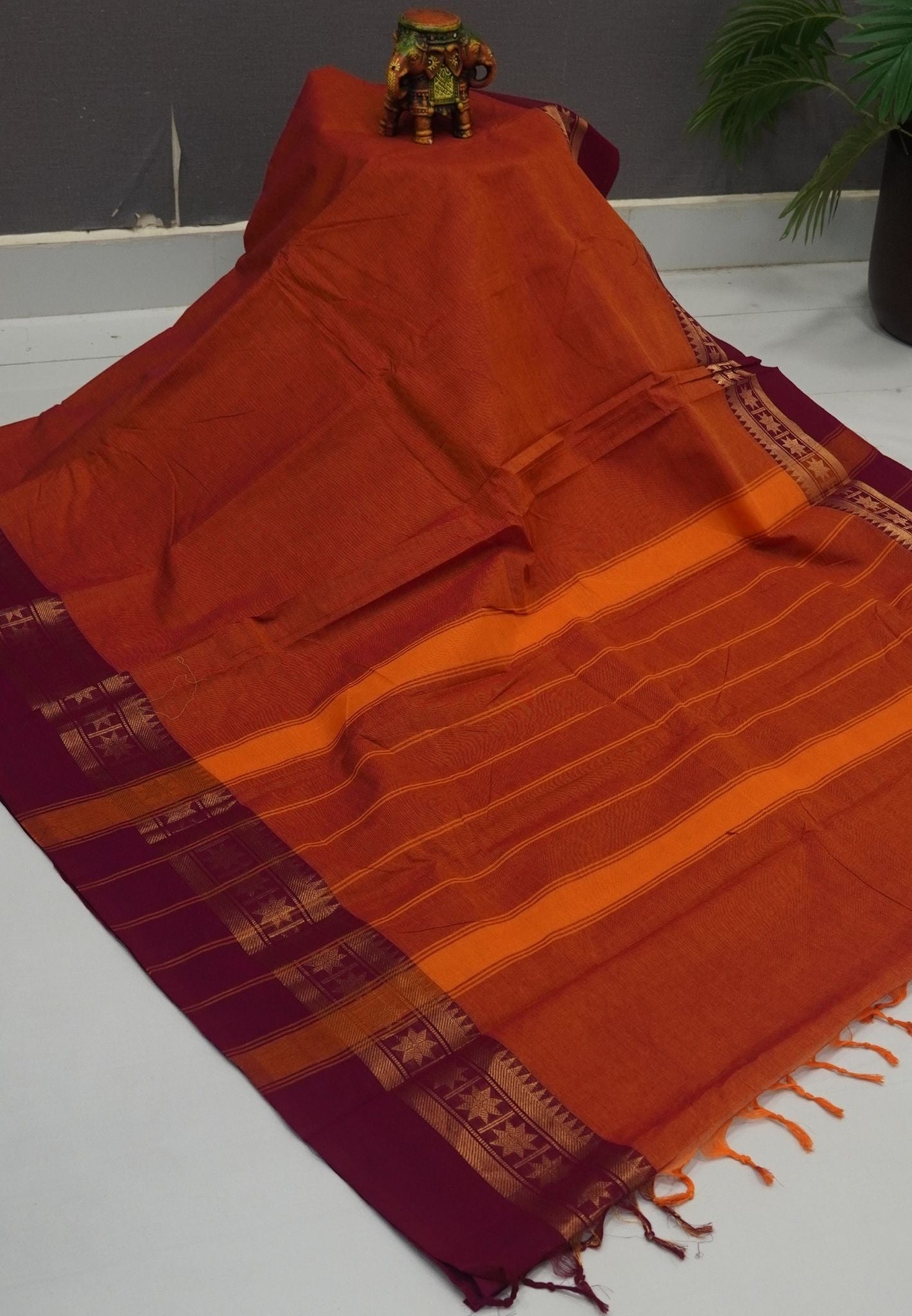 Chettinadu Cotton Saree-Rust