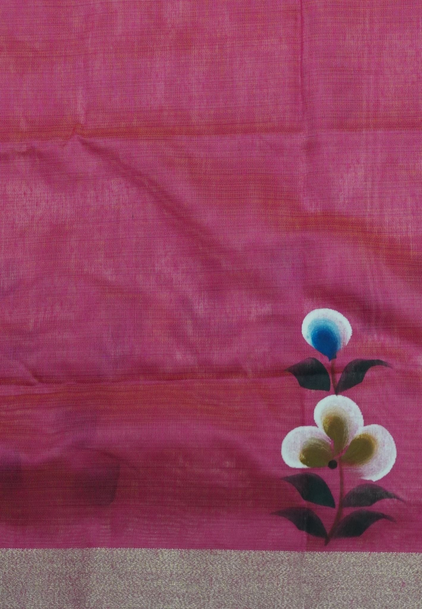 Cora Linen Saree-Sandal with Hand Painted Floral Motifs