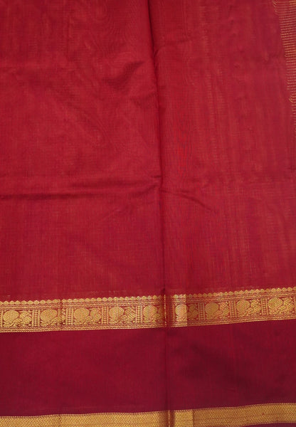 Pure Silk Cotton Saree-Burnt Orange in Thazhampoo Pattern with Contrast Border