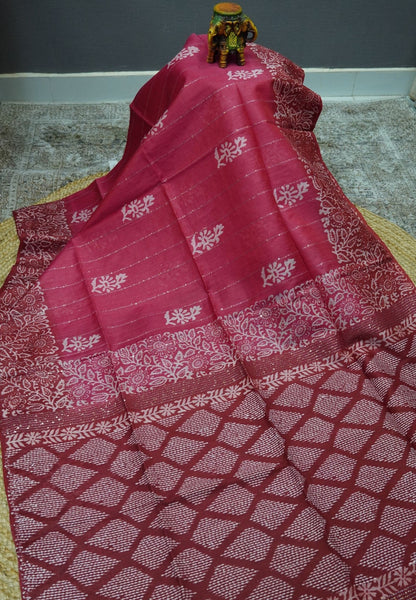 Bhagalpur Cotton Saree-Dark Pink