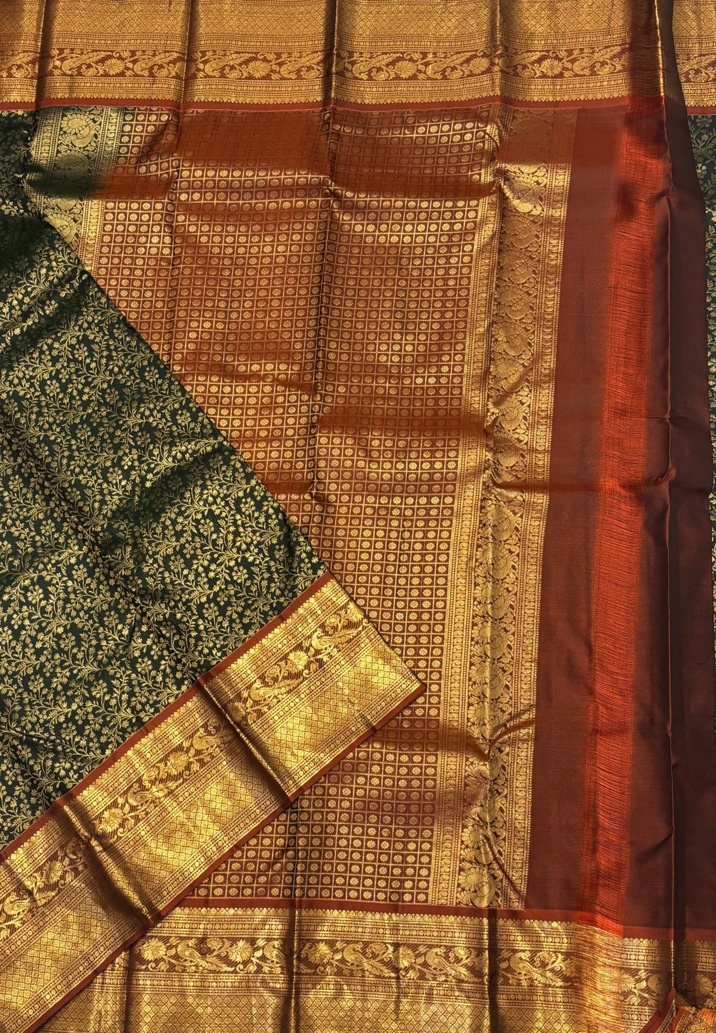 Pure Kanchipuram Silk Saree- Traditional Green with Contrast Border