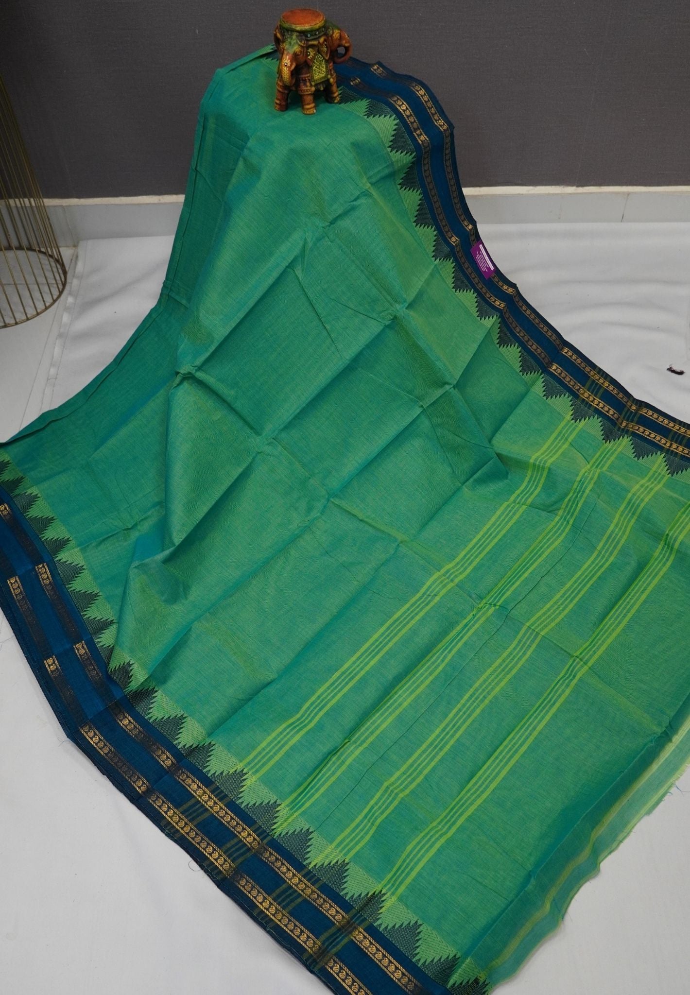 Kanchi Cotton Saree-Teal Green with Thazhamboo Border