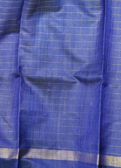 Pure Dupion Silk Saree Checks - Pink with Navy Blue border
