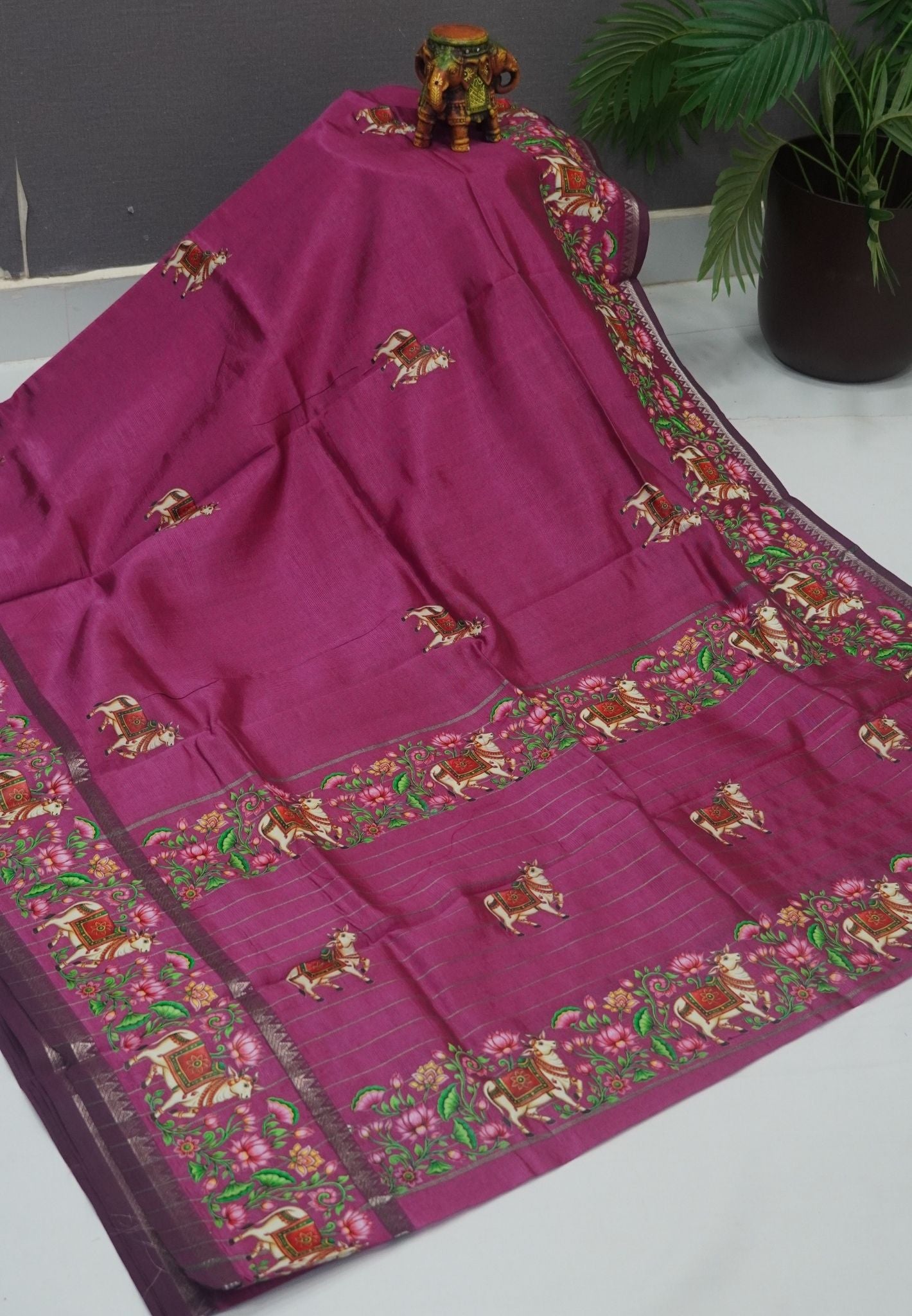 Pure Mangalgiri Silk Saree-Dusky Rose in Tanjore Print with Retapet Border