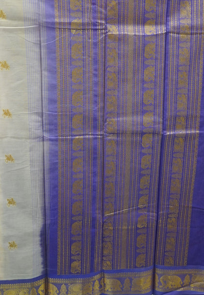 Chettinad Cotton Saree–Sand Beige with Elephant Zari Border