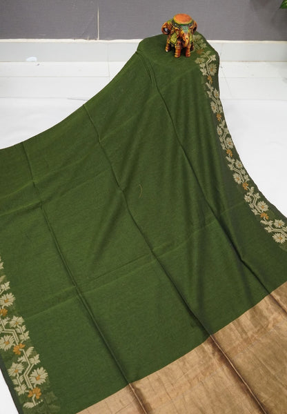 Handloom Cotton Saree-Sage Green Paithani Border