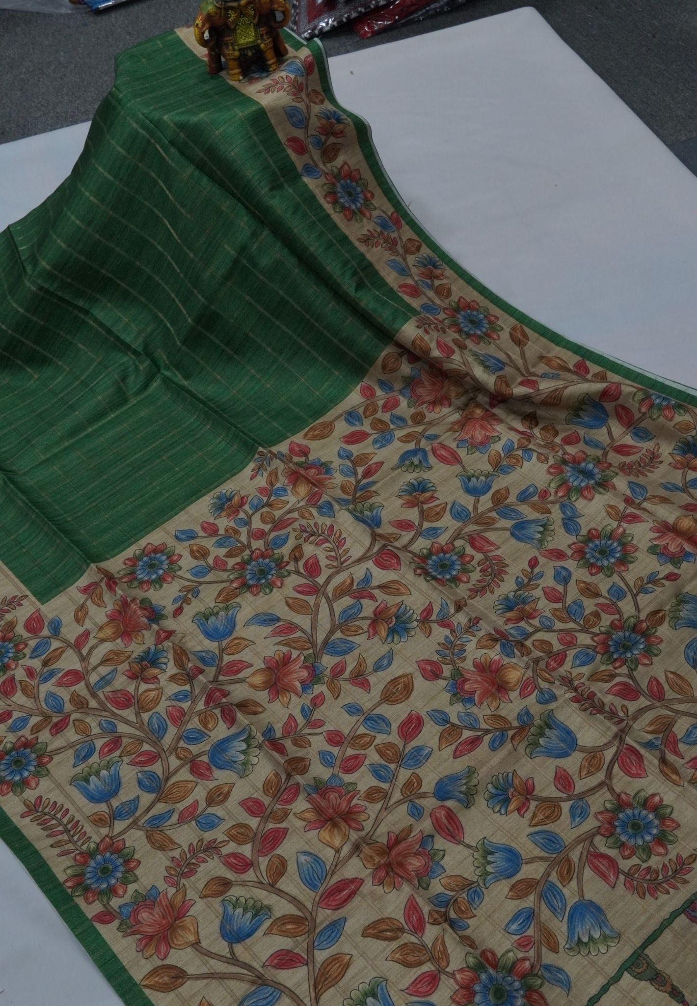 Semi Tussar Saree-Green