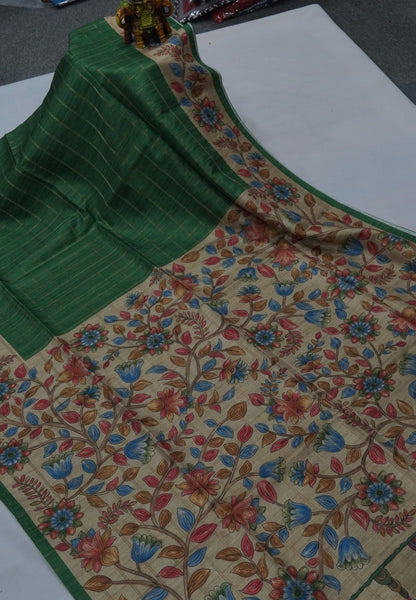 Semi Tussar Saree-Green
