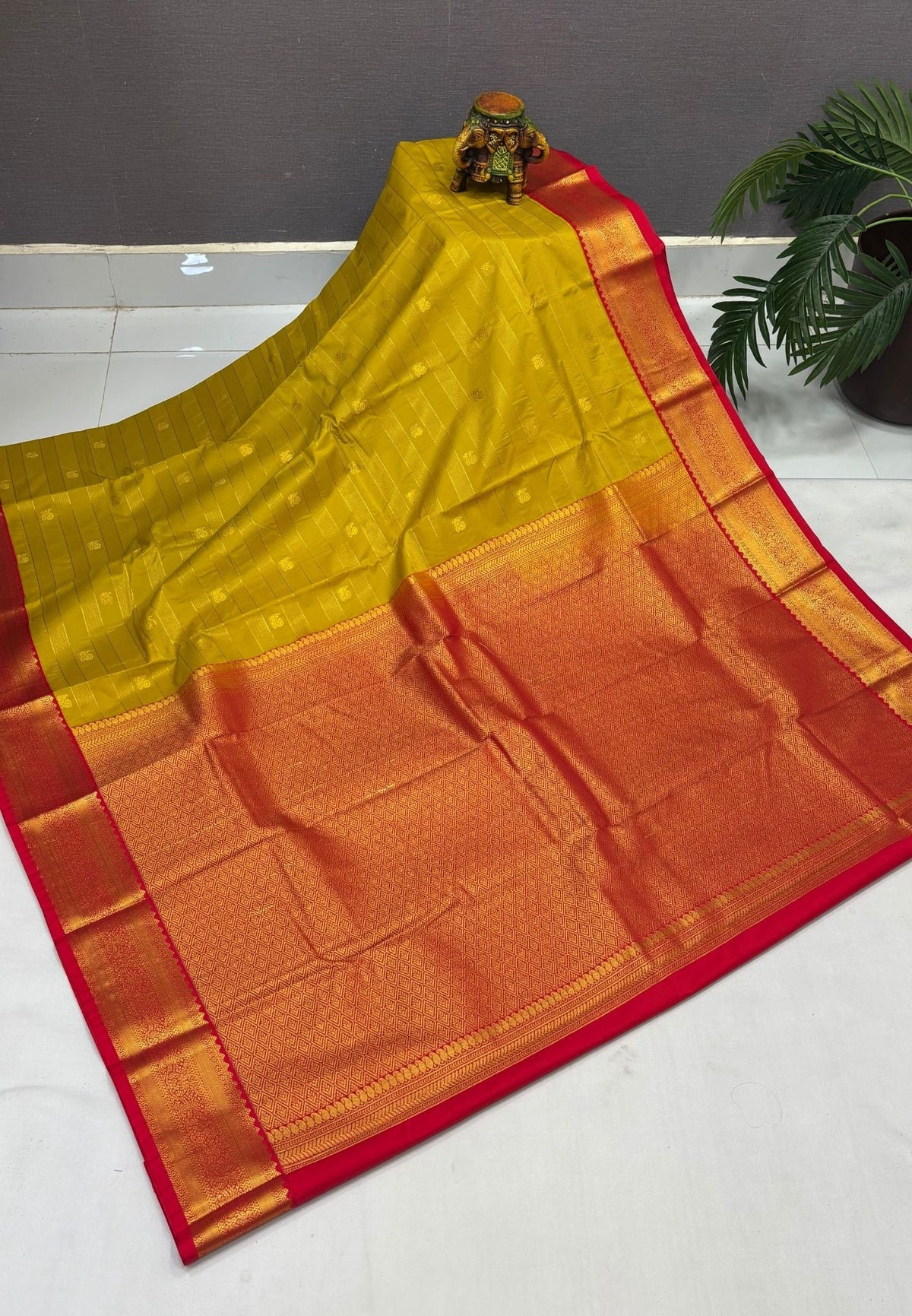 Budget Kanchipuram Saree-Mango Yellow with Contrast Border