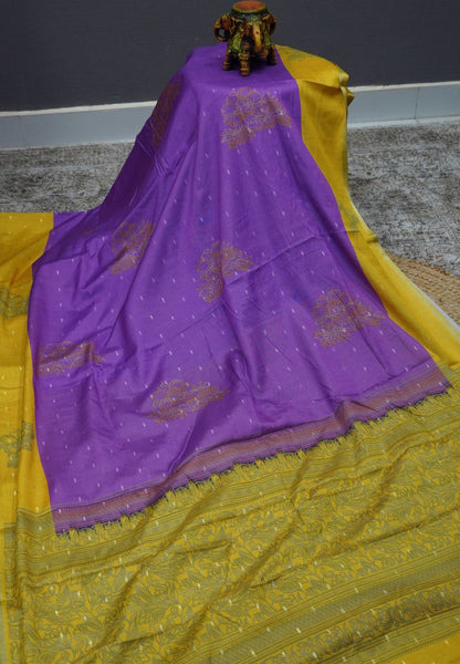 Semi Tussar Saree-Purple with Mini Zari Dots