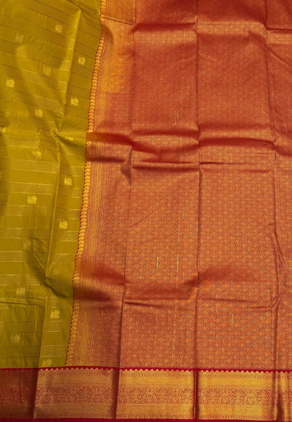 Budget Kanchipuram Saree-Mango Yellow with Contrast Border