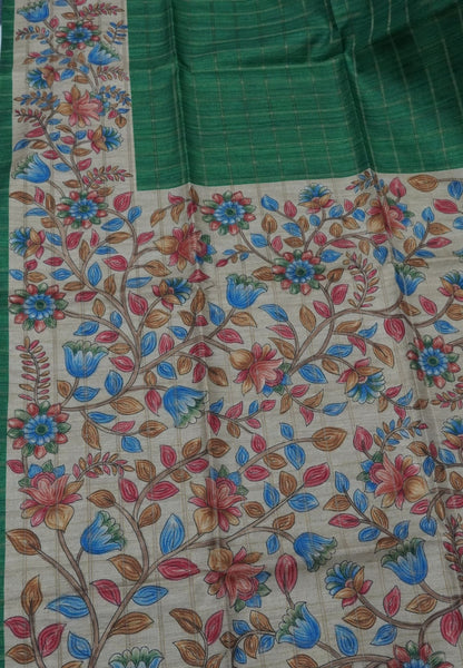 Semi Tussar Saree-Green