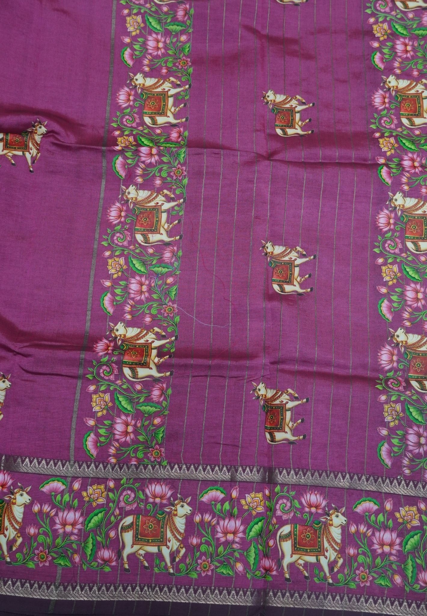 Pure Mangalgiri Silk Saree-Dusky Rose in Tanjore Print with Retapet Border