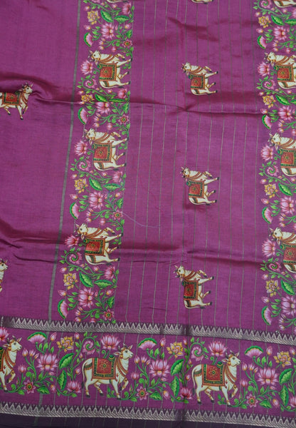 Pure Mangalgiri Silk Saree-Dusky Rose in Tanjore Print with Retapet Border