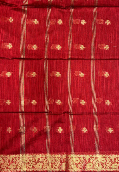 Handloom Silk Cotton Saree-Maroon In Floral Butta Brocade Border