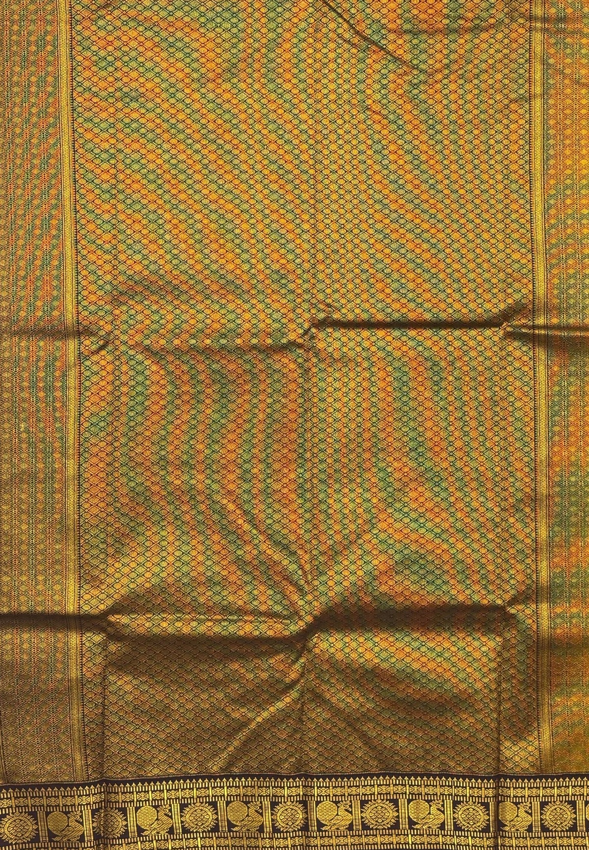 Budget Kanchipuram Saree-Yellow In Floral Zari Panel With Contrast Border
