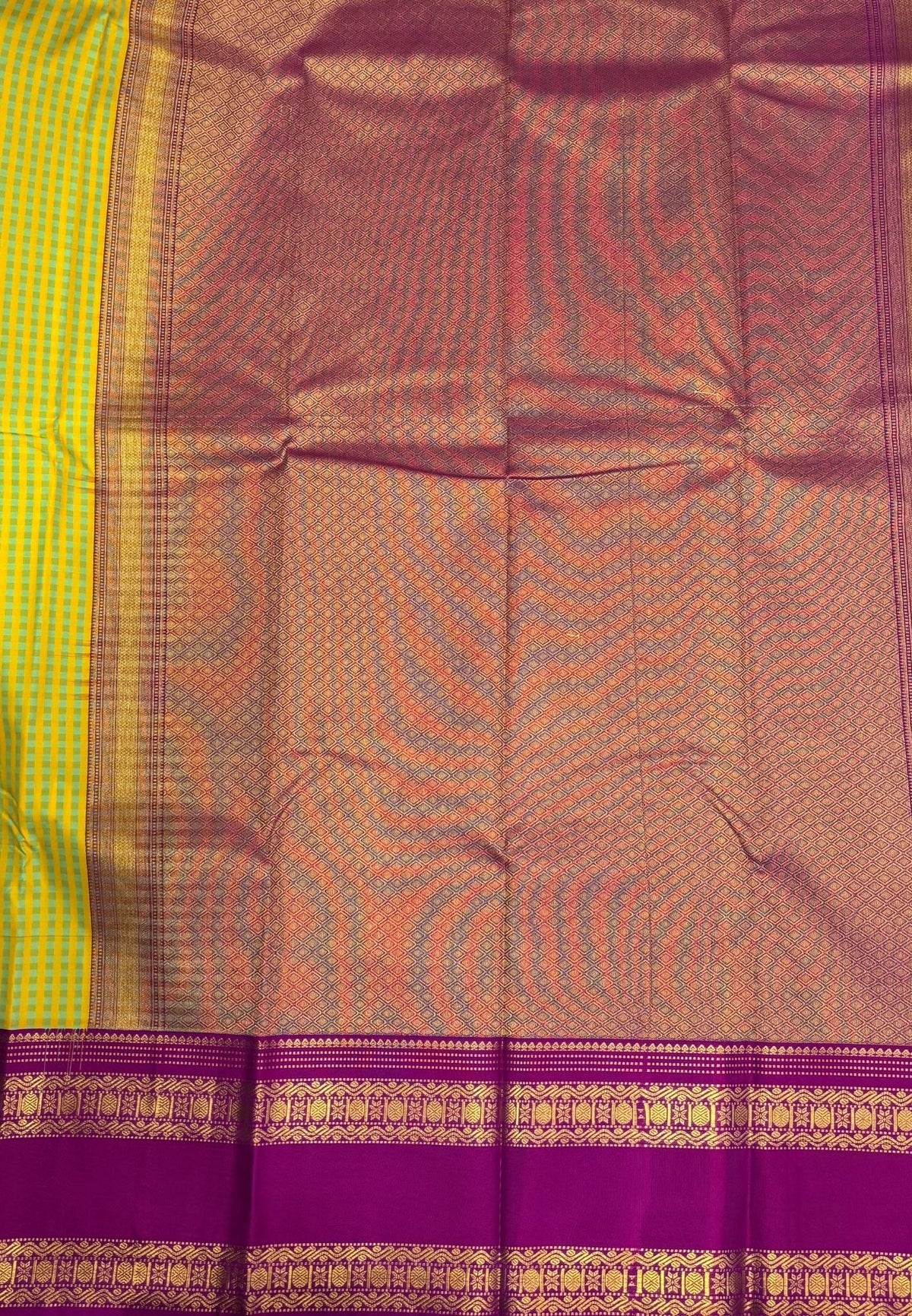 Budget Kanchipuram Saree-Green with Contrast Border