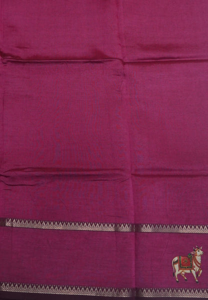 Pure Mangalgiri Silk Saree-Dusky Rose in Tanjore Print with Retapet Border