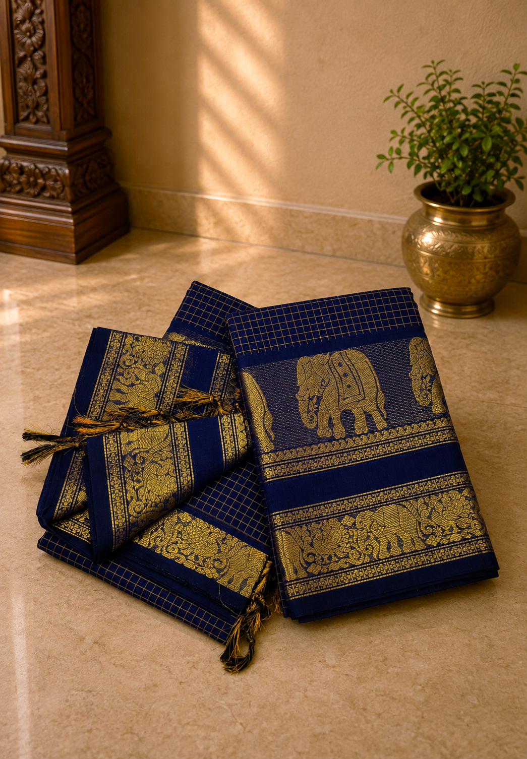 Chettinadu Cotton 2Pc Salwar Material-Blue