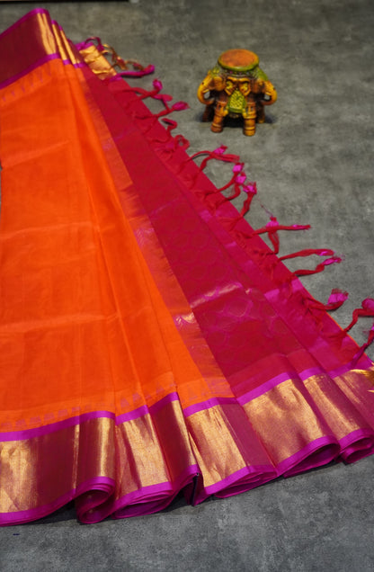Silk Cotton Saree Kadhi Orange
