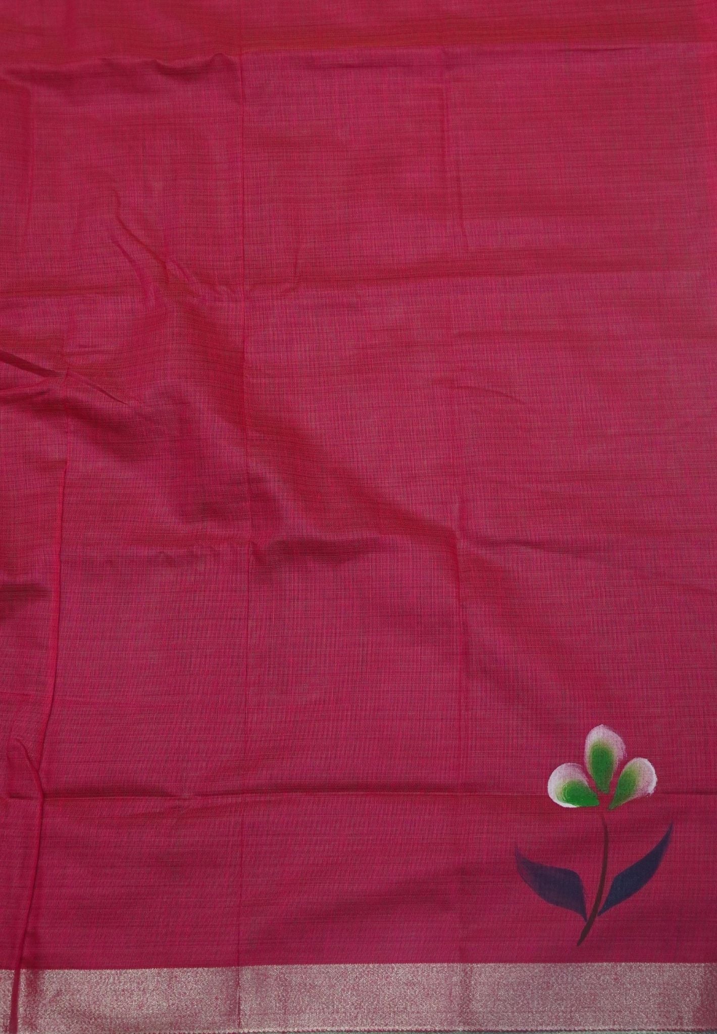 Cora Linen Saree-Green with Hand Painted Floral Motifs