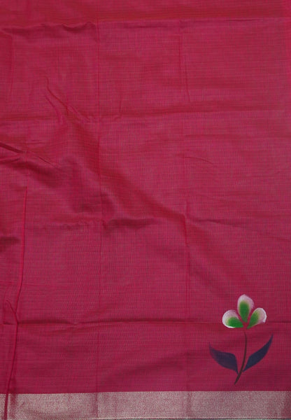 Cora Linen Saree-Green with Hand Painted Floral Motifs