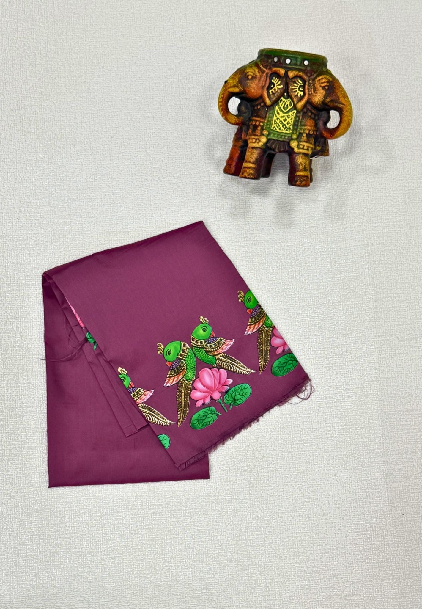 Mangalgiri Silk Blouse-Dark Mauve Pink in Tanjore Print