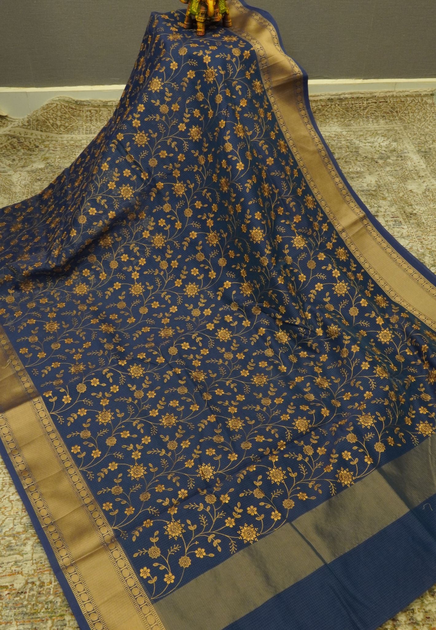 Kota Saree-Blue with Floral Embroidery work