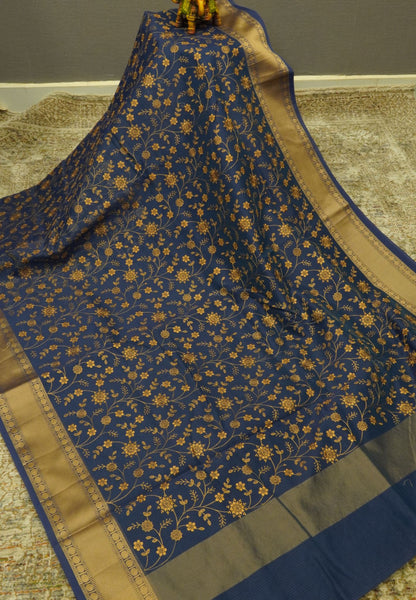 Kota Saree-Blue with Floral Embroidery work