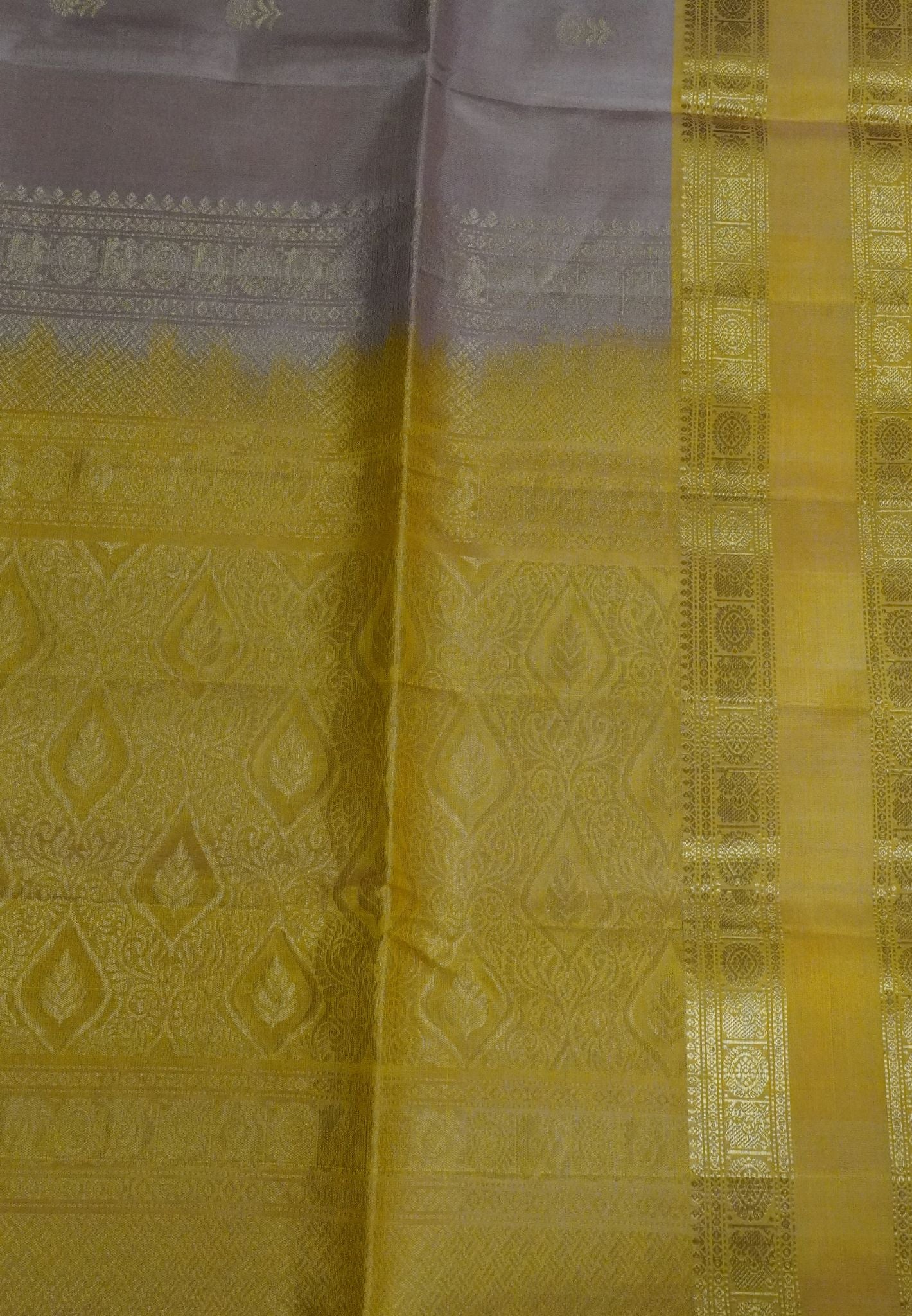 Pure Silk Saree - Light Mauve - Yellow