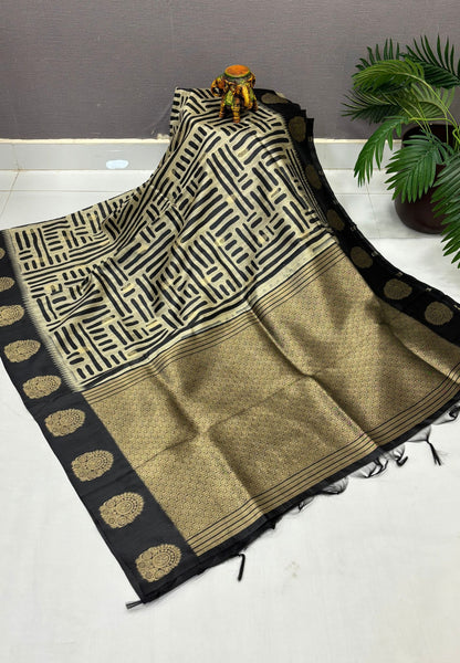 Tussar Saree-Cream In Medallion Zari Border
