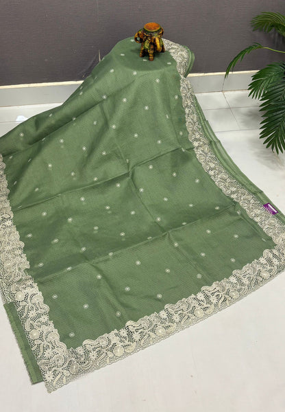 Kota Saree-Green In Floral Jaali Lace Border