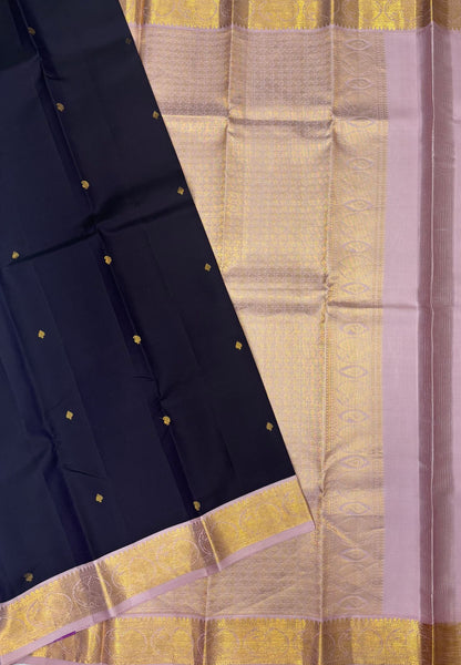 Pure Kanchipuram Silk Saree - Dark Purple with Contrast Korvai Border