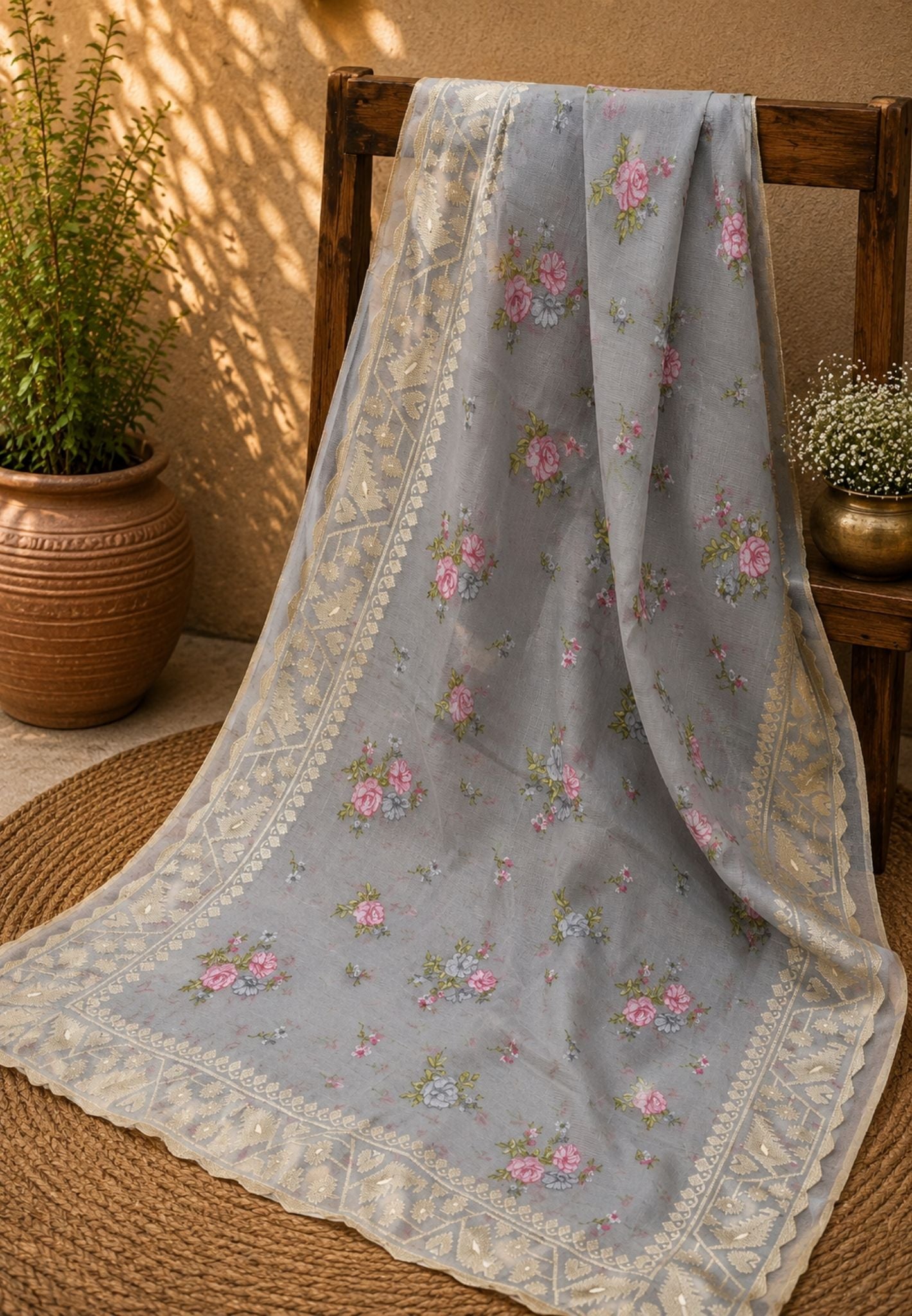 Kota Saree-Grey with Floral Work