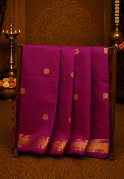 Chettinad Cotton Saree-Magenta With Diamond Jaal Zari Border