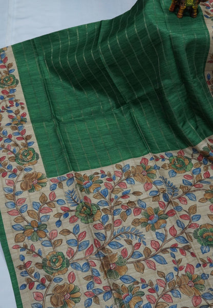 Semi Tussar Saree-Green