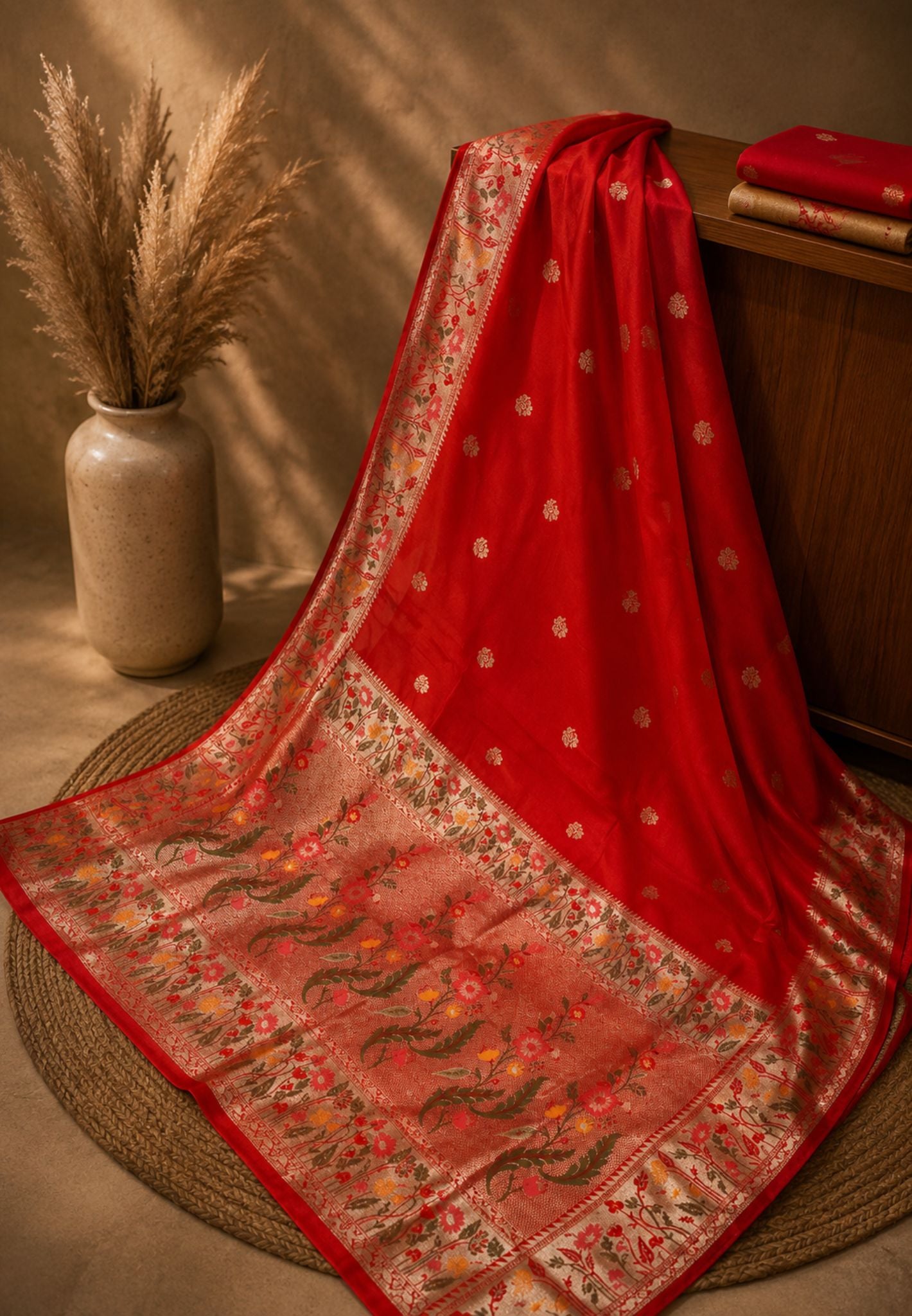Paithani  Border Saree- Red Flower
