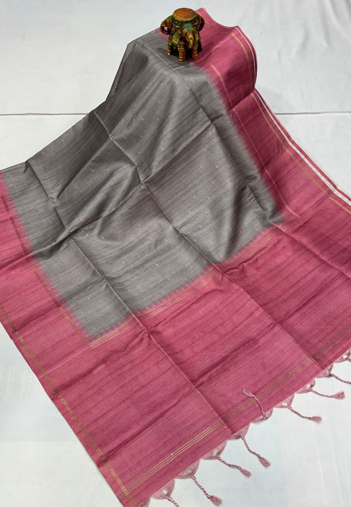 Semi Tussar Saree-Grey with Plain Zari Border