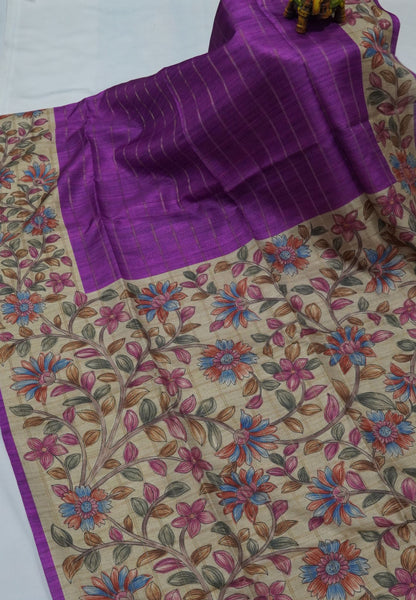 Semi Tussar Saree-Dark Purple