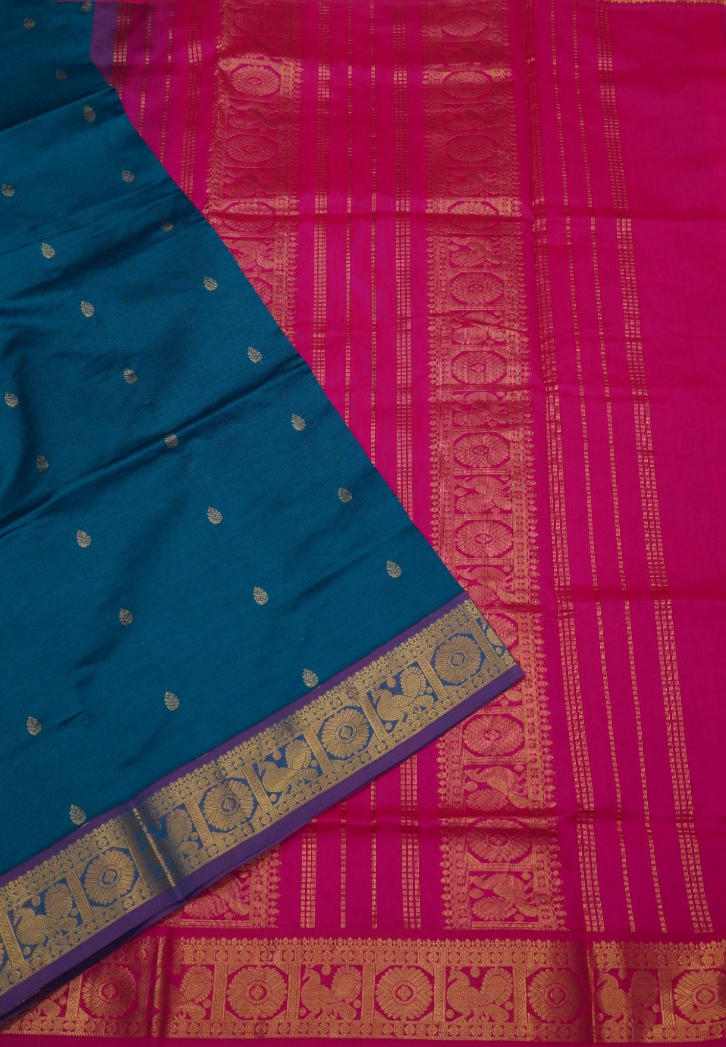 Silk Cotton Saree – Ramar Blue with Contrast Annapakshi Border