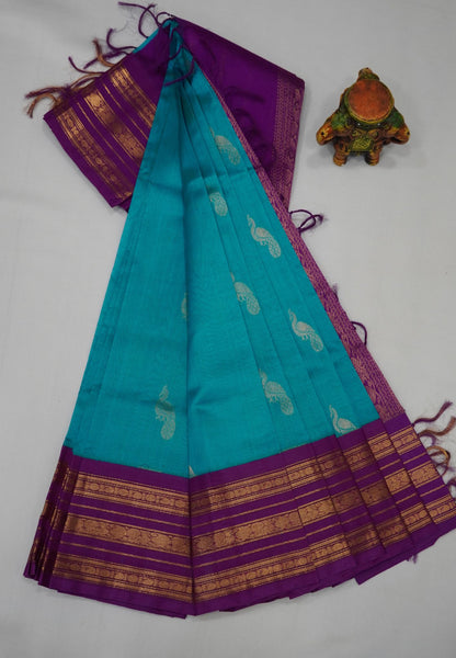 Pure Silk Cotton Saree-Sky Blue