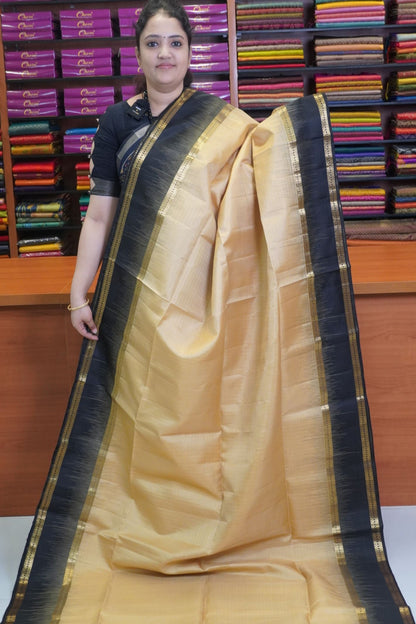 Pure Soft Silk Saree - Sandal - Black