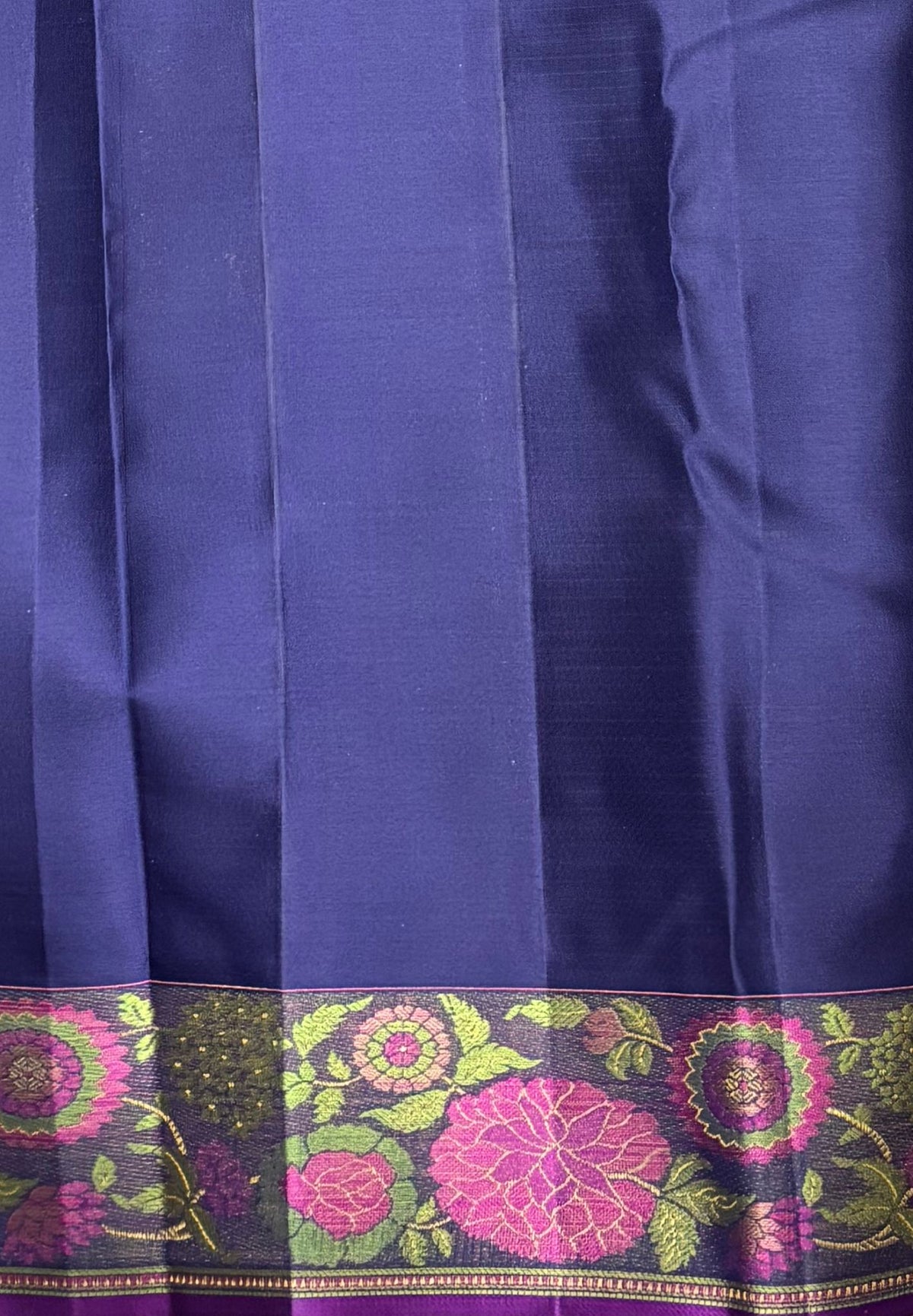 Pure Kanchipuram Silk-Peacock Blue in Floral Chakram Zari Border
