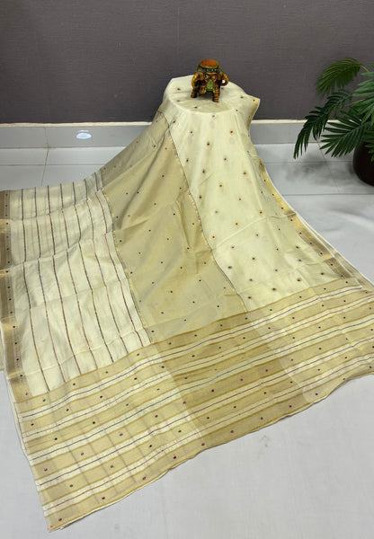 Viscose Saree-White In Multi-Line Zari Border