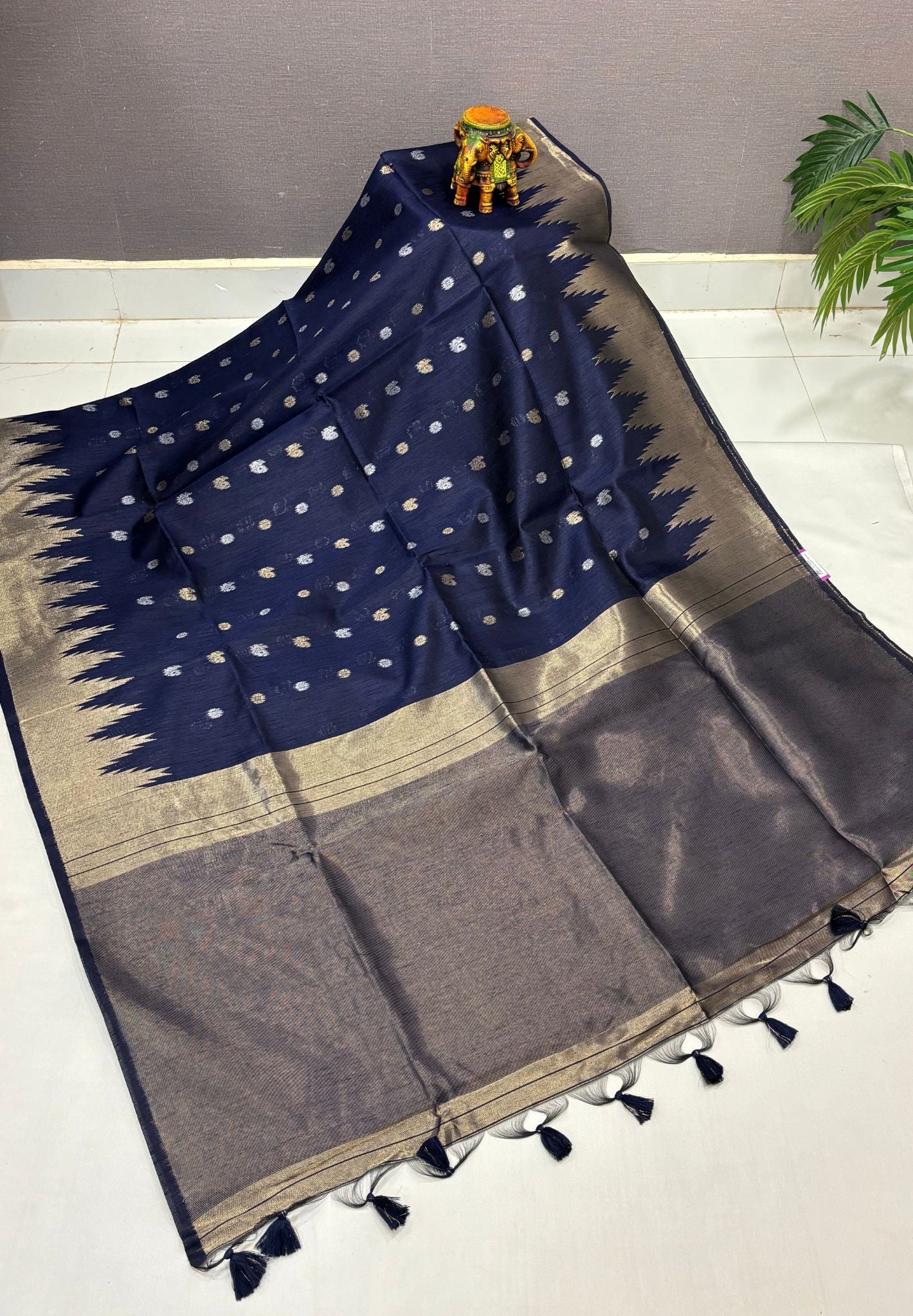 Raw Silk Saree-Navy Blue In Tower Zari Border