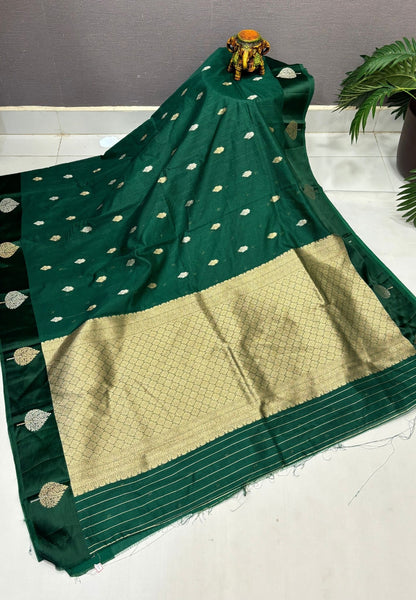 Art Silk Kota Saree-Bottle Green In Geometric Zari Brocade Border