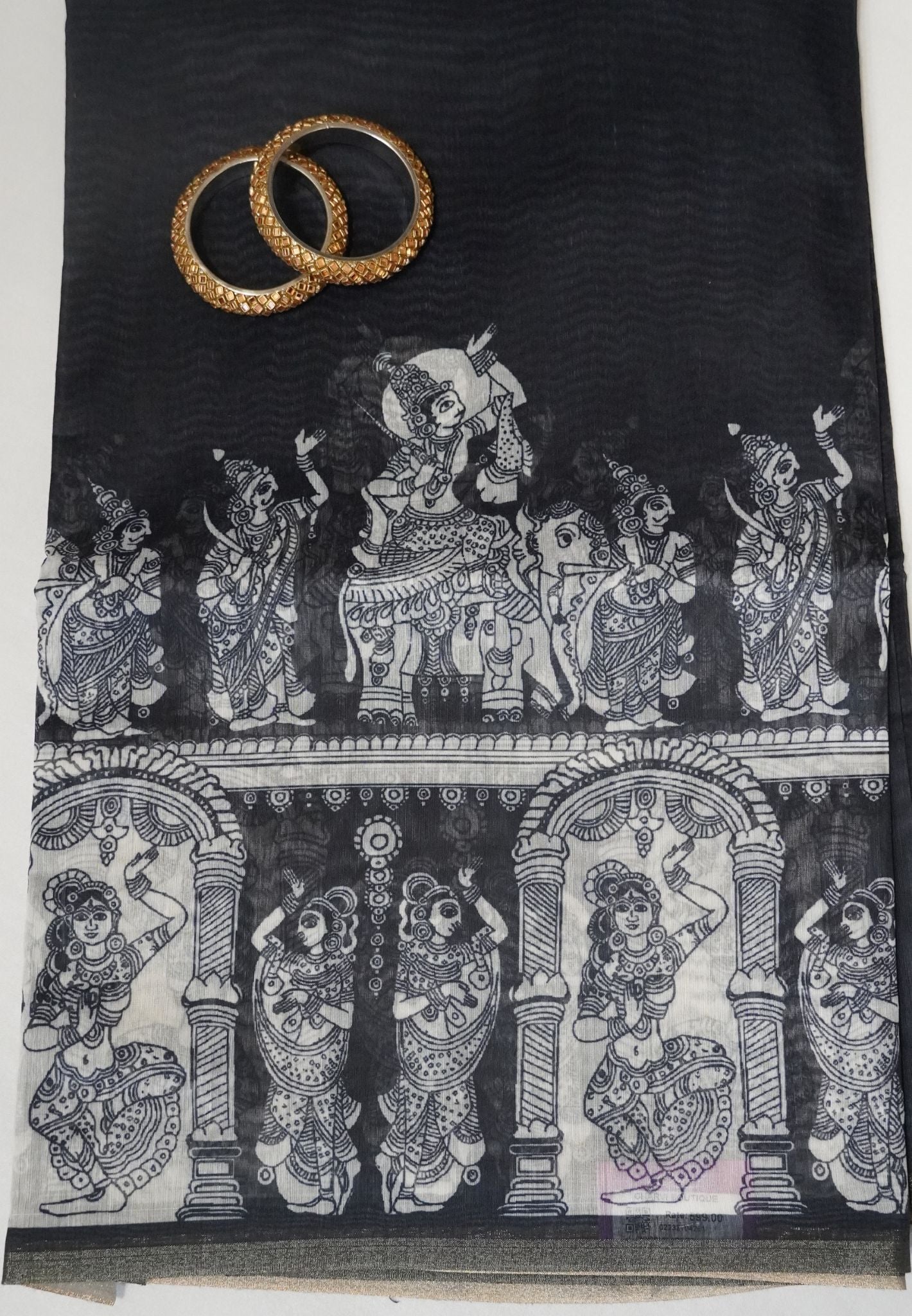 Chanderi Saree - Black with penn kalamkari print